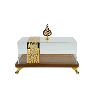 Arabic thư pháp Hộp Dấu vàng hình chữ nhật khay gỗ ramadan Acrylic Hộp với nắp Arabic thư pháp hiển thị - Product Image 1