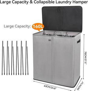 Cesto de <span class=keywords><strong>Ropa</strong></span> Plegable Grande de 160L con 3 Secciones y Tapa, Resistente e Impermeable, con Bolsas de Lavado Extraíbles - Product Image 4
