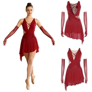 Womens Ballroom Dance Practice Clothes Lyrical Dance Dress Gloves Dancewear Competition Performance Figure Skating Gymnastics - Product Image 5