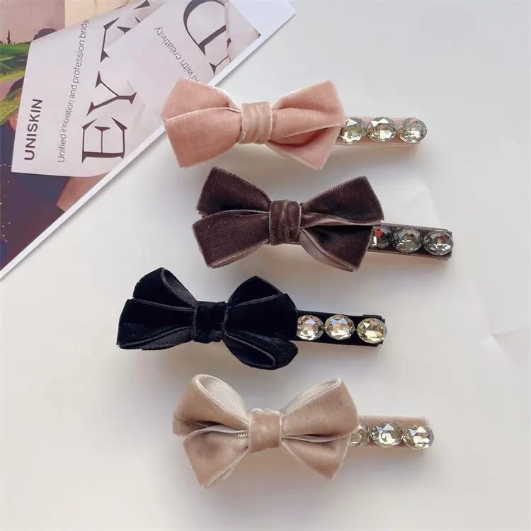 Handmade fabric bow hairpin side bangs hair accessories girl Korean new fashion rhine-diamond clip