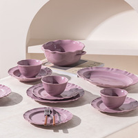 Service de vaisselle en céramique style européen crème française, assiettes plates et soupières de 8/10 pouces, grande capacité, passe au lave-vaisselle, 4 pièces, luxe léger