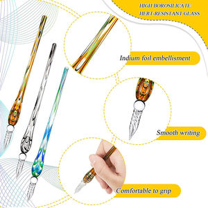 Stylo à tremper en verre en gros, stylo à tremper en verre fait à la main, pointe en spirale en verre de Murano, avec porte-stylo pour la décoration de la table de bureau - Product Image 4