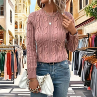 Pull décontracté personnalisable pour femme à manches longues en laine/acrylique tricoté, confortable, coupe ajustée, respirant, couleur unie, devant uni