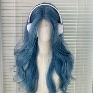 Peluca Larga Rizada Azul Niebla con Flequillo Lateral de 55cm, Fibra Kanekalon, Línea de Cabello Natural, Encaje Transparente para Mujer - Product Image 2