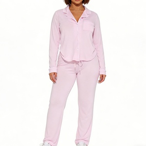 Conjunto de Pijama para Mujer Talla Grande, Camisa de Manga Larga con Botones y Pantalones Anchos, Ropa de Dormir de 2 Piezas, Moda - Product Image 1