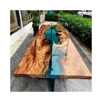 Tables à manger en bois massif avec bord naturel et résine époxy - Couleurs et dimensions personnalisables pour usage agricole, scolaire ou en entrepôt |   Design moderne européen