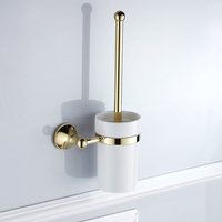 Support mural moderne et durable en laiton pour brosse de toilette avec gobelet en céramique – Idéal pour hôtels, appartements et projets hôteliers