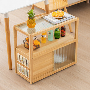 Simple Wooden <b>Sideboard</b> With Glass Top And <b>Storage</b> Drawers For Kitchen Living Room - Product Image 1