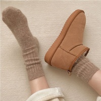 Chaussettes d'hiver mi-mollet pour femmes, doublées polaire, épaisses, chaudes, douces, côtelées, couleur unie, pour dormir et se détendre