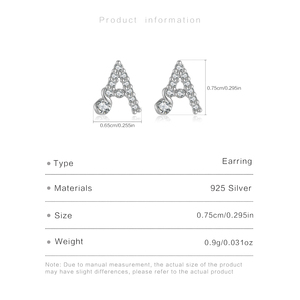 Pendientes de Plata con Letras del Alfabeto de Lujo FUAMAY, Diseño Nuevo, Letras Completas A B C D E J K L M N S - Product Image 2