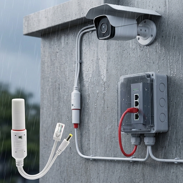 Outdoor Waterproof 48V to 12V 1A POE Splitter IEEE802.3Af/At 12W Non-Isolated 10/100Mbps Network Power Separator for IP Camera