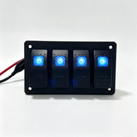 Panel Saklar Rocker Biru 4 Arah dengan Lampu LED Biru, Panel Aluminium, Sudah Terhubung Kabel, Ideal untuk Kapal Laut, Motorhome, dan Kapal Pesiar