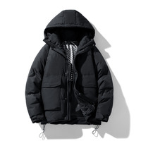 Blouson matelassé à capuche grande taille coupe ample coupe-vent épais avec fermeture éclair et multiples poches pour homme et femme