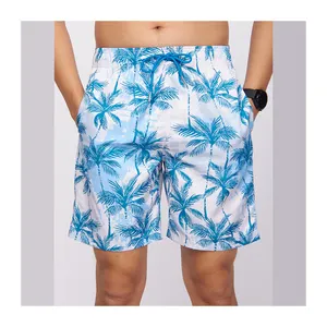 Mens maple sleeves printing gym wear summer board shorts running shorts four way stretch polyester shorts