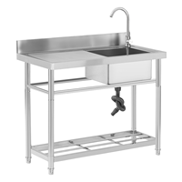 Équipement de cuisine commerciale évier de Table en acier inoxydable 201/304 évier de blanchisserie sur pied personnalisé double bol simple
