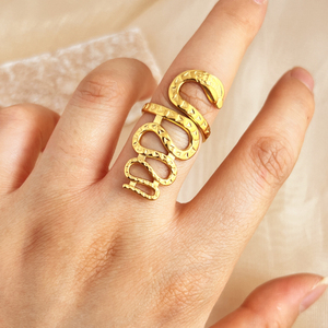 Anéis de Aço Inoxidável com Revestimento de Ouro 18K, Não Desbotam, Anel Ajustável de Cobra de Alta Qualidade, Presente de Joias Unissex para Festas - Product Image 2