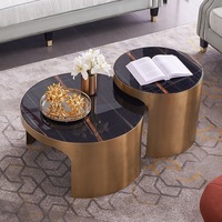Vente chaude Design Unique 2pcs Table Basse En Marbre Brillant Table À Thé Blanc Moderne Tiroir De Rangement pour La Maison Salon