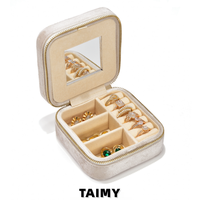 Boîte à bijoux carrée personnalisée avec logo, nouvelle boîte de rangement en velours avec miroir et compartiments divisés pour femmes, cadeau en gros