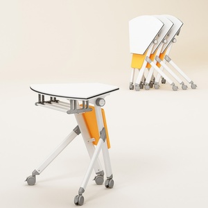 Modern Simple Wood Top Steel Frame Rectangle Training Room Conference Desk Folding School Training <b>Table</b> with Wheels <b>Foldable</b> - Product Image 2