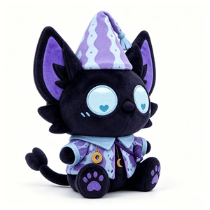 Nuovo Giocattolo di Peluche Corto a Tema Halloween Gatto Nero Dormiente Luna, Ispirato al Gioco Eggy Party, con Imbottitura in Cotone PP - Product Image 4