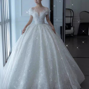 Abito da <span class=keywords><strong>sposa</strong></span> di lusso 2026 Princess Sexy con perline di cristallo, in tulle a sbuffo, bianco, per donne in gravidanza, abito di alta gamma con strascico - Product Image 3