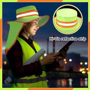 Chapeau de soleil réfléchissant haute visibilité avec protège-nuque, chapeau de travail de sécurité à large bord, casquette respirante pour hommes et femmes ouvriers - Product Image 6