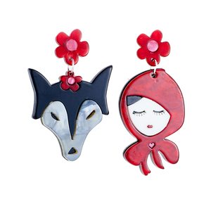 Dessin animé asymétrique femmes boucles d'oreilles <span class=keywords><strong>loup</strong></span> <span class=keywords><strong>et</strong></span> <span class=keywords><strong>petit</strong></span> <span class=keywords><strong>chaperon</strong></span> <span class=keywords><strong>rouge</strong></span> motif acrylique bijoux filles fête décoration Unique - Product Image 1