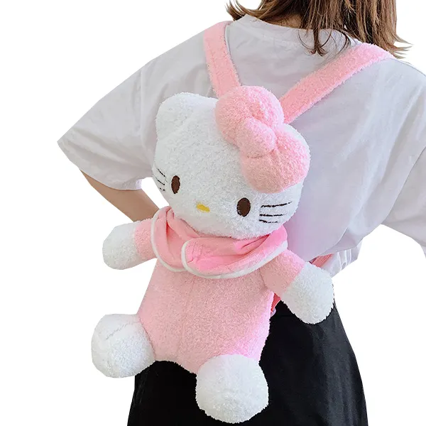 Wholesale Cute Anime Cartoon Pink Cat Plush Backpack for Children Custom Kawaii Kitty School Bags Kids CAT Peluche Mochila