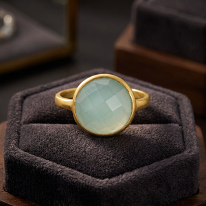 Nouvelle collection de bagues classiques en argent sterling 925 avec serti clos, design inédit, bijoux en or 18 carats, aigue-marine et calcédoine, pour les fêtes - Product Image 3