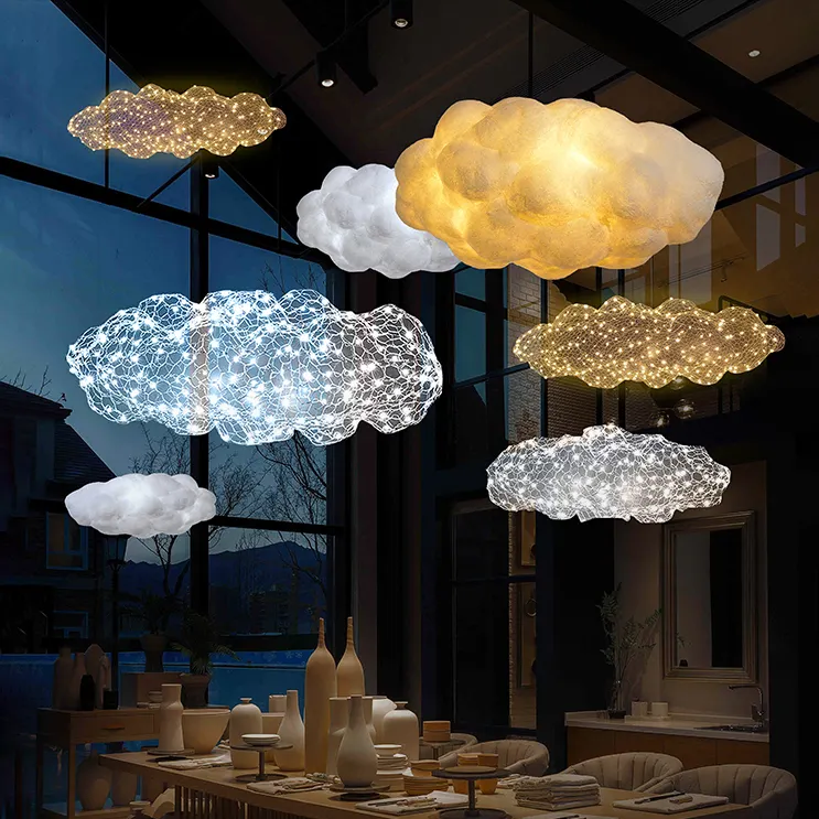 Creative Wire Mesh Clouds shape Hotel Mall White Floating Cloud LED Chandeliers & Pendant Lights