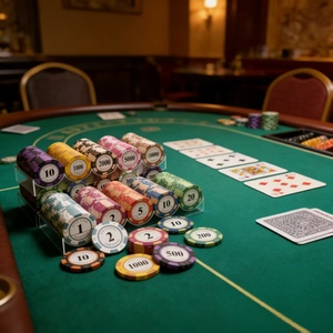Set Poker Logo Kustom Profesional 14g Clay Composite 39mm Kelas Kasino Texas Hold'em 500pcs Dadu Keramik Kemasan Kotak Aluminium - Product Image 4