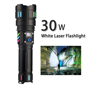 Lampe <span class=keywords><strong>torche</strong></span> rechargeable <span class=keywords><strong>3000</strong></span> <span class=keywords><strong>lumens</strong></span>, laser blanc 30W, LED haute puissance, type C, en alliage d'aluminium - Product Image 1