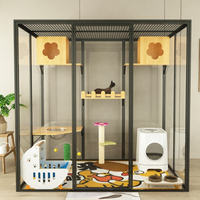 ZMaker luxe grand intérieur Cage pour animaux de compagnie respirant en bois chat Villa nid lit solide motif affichage chat vitrine chatterie maison