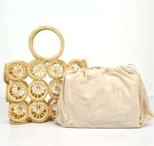 Bolso de mimbre con patrón de rueda cuadrada para mujer, bolsa de mano de mimbre hecho a mano, informal, de viaje, playa, Verano - Product Image 1