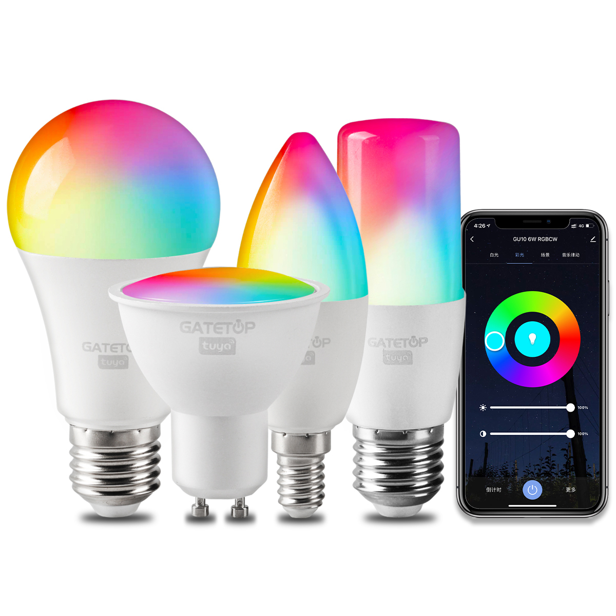 Tuya Smart WiFi RGB Globe LED Bulb A60/C37/GU10/T37 AC Warm White Office Use