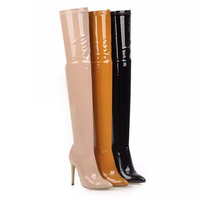 Damen Overknee-Stiefel, sexy Oberschenkelstiefel, PU-Obermaterial, spitzer Zehenbereich, Spike-Absätze, Jazz-Tanz, superhohe Absätze, lange Ritterstiefel