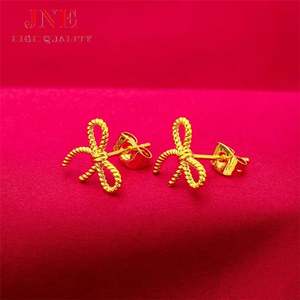 Pendientes de aguja <span class=keywords><strong>auricular</strong></span> para mujer de oro aluvial con lazo de cereza chapado al por mayor - Product Image 3