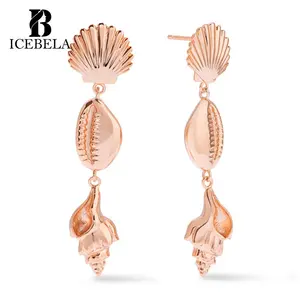 ICEBELA Fine Jewelry S925 Silver Beach Scallop Cowrie Conch Shells Drop Seashell Shape Boutique Jewelry Earring For Girls