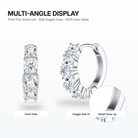 Boucles d'oreilles créoles personnalisées en argent sterling 925 avec cinq pierres de moissanite, bijoux fins S925 pour femmes