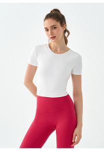 Women Criss Cross Twist <b>Open</b> Back Yoga Crop Top Short Sleeve Slim Stretch Athletic T-Shirt Built in <b>Bra</b> Pilates Workout Shirt - Product Image 3