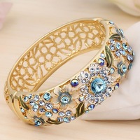 Bracelet en émail de style Pékin |   Filigrane creux, bijoux ethniques rétro plaqués or