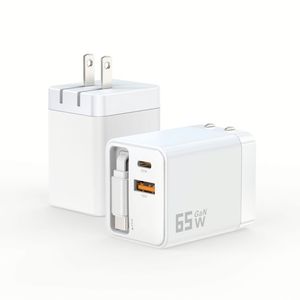 65W GaN Charger with Retractable Cable USB C US EU AU UK Plugs Wall Charger Block for All Phones - Product Image 5