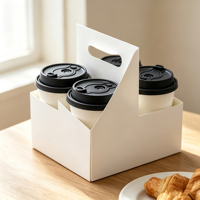 Support de tasses à café jetables en carton recyclable à 4 compartiments, imprimé sur mesure, avec poignée, écologique, finition mate
