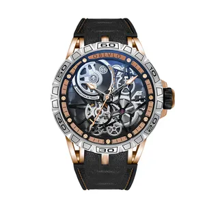 Custom Echt Lederen Baas Saffier Tourbillon Cadeau Waterdichte Jongens Polshorloges Automatische Mechanische Horloges Voor Mannen