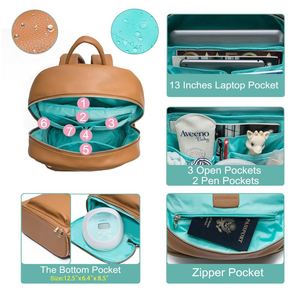 Mochila Pañalera, Bolsas de Pañales, Bolsa de Pañales para Bebé con 13 Bolsillos, Mini Mochila de Cuero para Bebé, Bolsa para Extractor de Leche - Product Image 4
