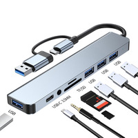 BYL-2218TU Hub multi-ports 8 en 1 USB-C USB 3.0 5 Gbps Adaptateur multi-ports compatible Lecteur de carte TF SD