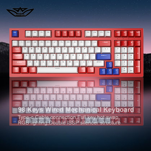 Bàn phím cơ có dây lvkidron 98 phím RGB hiệu ứng ánh sáng hỗn hợp phím giao diện Loại-C trao đổi nóng và thiết kế tách cáp - Product Image 1