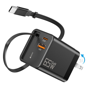 Cargador de Pared GaN de 65W con Cable Tipo C Retráctil Personalizado OEM para MacBook, <span class=keywords><strong>iPhone</strong></span> y Samsung - Product Image 1