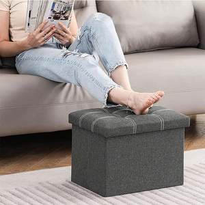 Banco Otomano Plegable con Almacenamiento, Banco de Exterior con Almacenamiento, Taburete de Tela de Lino con Almacenamiento - Product Image 3