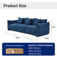 Canapé modulaire à trois places en tissu avec mousse haute densité, mobilier contemporain pour salon, appartement, hôtel